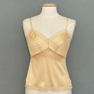 VTG Leggs Womens Top 34 Beige Satin Lace Slip Camisole Sexy Going Out‎ Lingerie